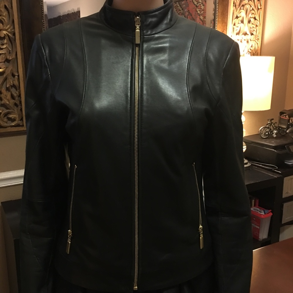 Premium white hause black market leather jacket